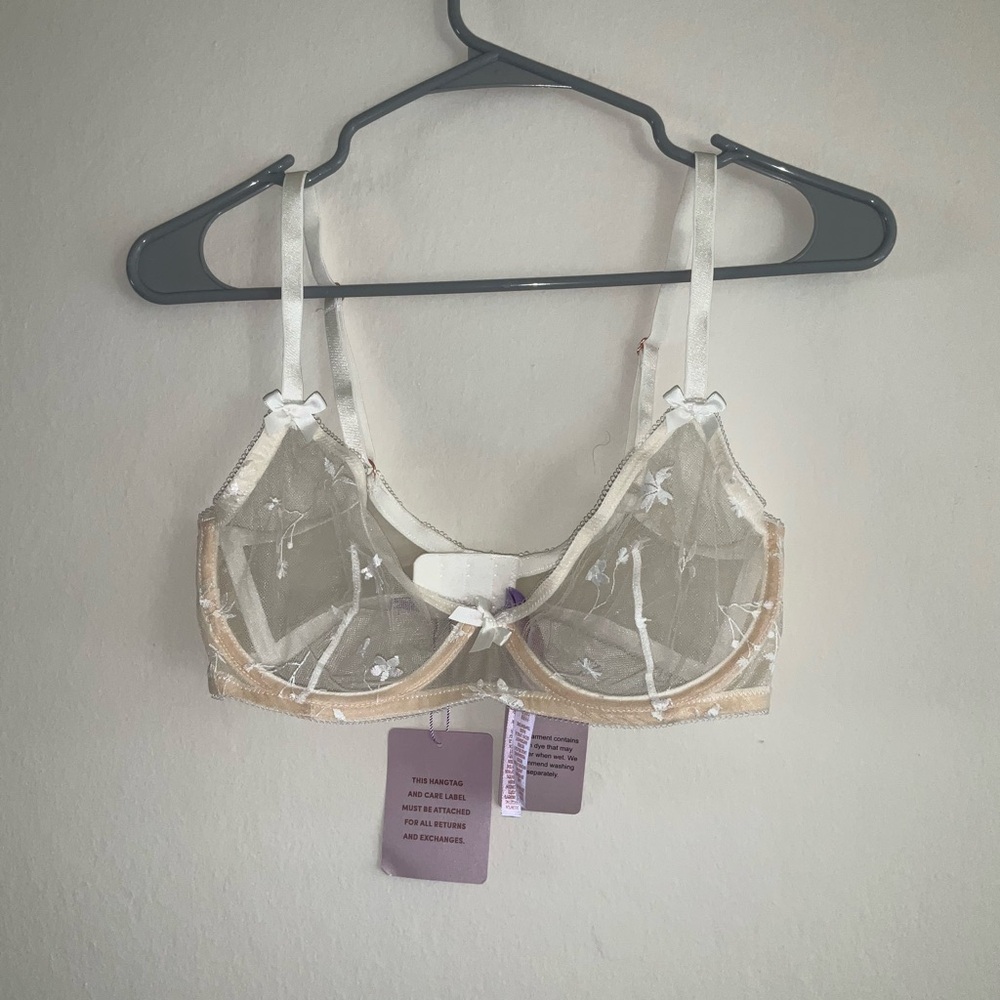 Savage X Fenty Cream Sheer Floral Print Bra